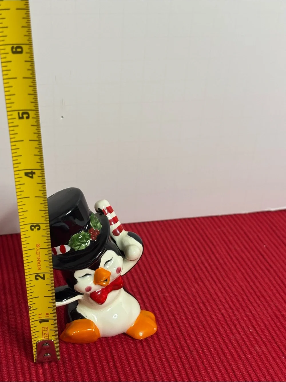 Festive Ceramic Penguin Figurine Holiday Decoration - Black & Orange